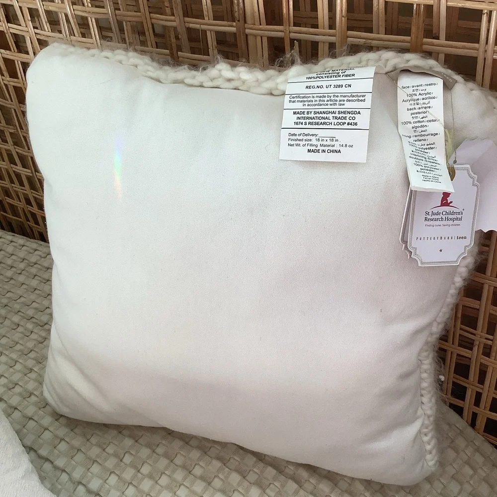 Pottery Barn Heart St Jude Children’s Fuzzy Pillow NWT